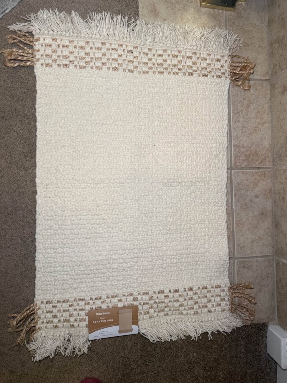 Cream Woven Scatter Rug with Fringe